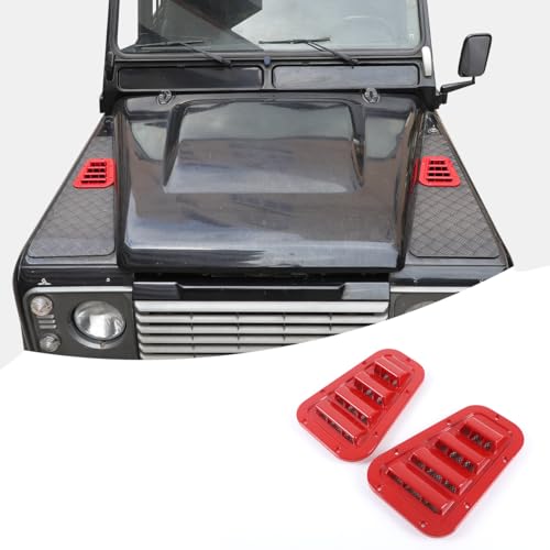 Aluminum Alloy Front Engine Hood Ventilation Cover Compatible with Land Rover Defender 2004-2018 Car Hood Air Vent Cover,Auot Bonnet Air Vents Engine Hood Exterior Accessories (Red)