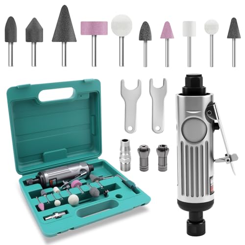 KAOLALI 15 Stück Mini Poliermaschine, Druckluftschleifer Set für Schleifen und Polieren, Mini Druckluft Poliermaschine, Stabschleifer Druckluft, Exzenterschleifer, über Integrierte Schleifköpfe, für M