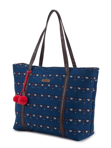 Image of NEPRI Oversized Office Tote Bag | Stylish Tote Bags | Purse for Women | Vegan Leather & Hanblock Printed Fabric Handbag with Double Handle Shoulder Strap| Daily & Travel Use