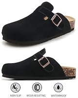 Meik Mangni Wildleder Clogs für Damen Herren Komfort Kartoffel Schuhe mit Arch Support Frauen aus Leder rutschfest Pantoletten mit Weiches Kork Fußbett,Schwarz,Gr.42 EU – Ansicht 4
