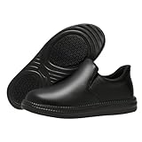 Rojeam Zapatos Cocina Hombre Mujer Anti-Deslizante Zapatillas de Trabajo Slip-On Impermeable Calzado Chef Hostelería Negro, 40 EU