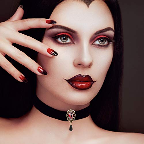 AnotherKiss Gothic Ruby Retro Black Velvet Choker Necklace for Women, Halloween Vampire Cosplay Jewelry 6