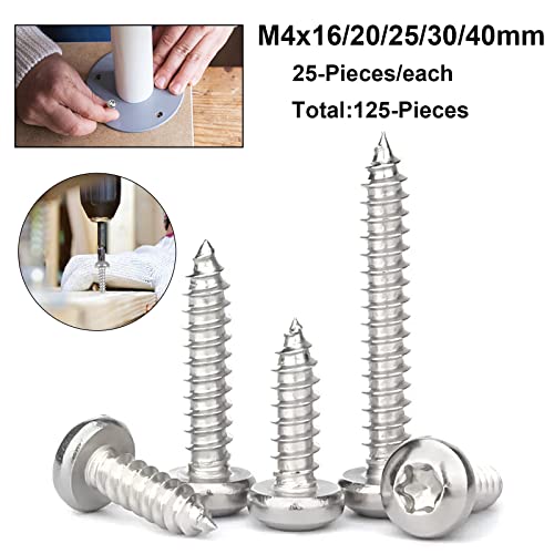 Hantof HTF0098-304 4ROX PA-M4 125Pcs Torx/Star Drive Pan Head Self Tapping Wood Screws, 18-8 (304) Stainless Steel, M4 X 16/20/25/30/40Mm Sheet Metal Screws Used thumb #3