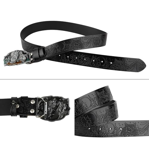 Western Leather Belts for Men Women, Cowboy Cowgirl Belt, Engraved Buckle Embossed Country Belt3