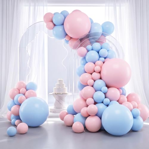 Image of RUBFAC Pink and Blue Balloons 129pcs Different Sizes Pack of 18 12 10 5 Inch, Latex Gender Reveal Balloon Garland Arch Kit for Birthday Party Wedding Anniversary Baby Shower Decoration
