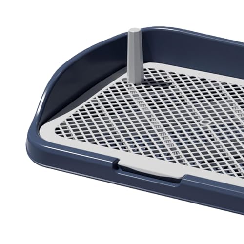 perfk Hundetoilette, Hundetöpfchen-Unterlage mit abnehmbarem Pfosten, Wiederverwendbare Netz-Trainingstoiletten-Töpfchenschale für kleine und mittelgroße, Navy Blau