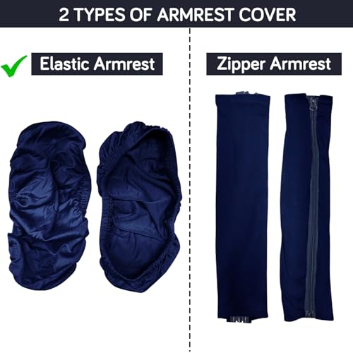 Image of HOKIPO 'SereneSolids' 140 GSM Armrest Covers for Office Chair (Elastic Style), 1 Pair, Navy Blue (AR-5933-NBLU)