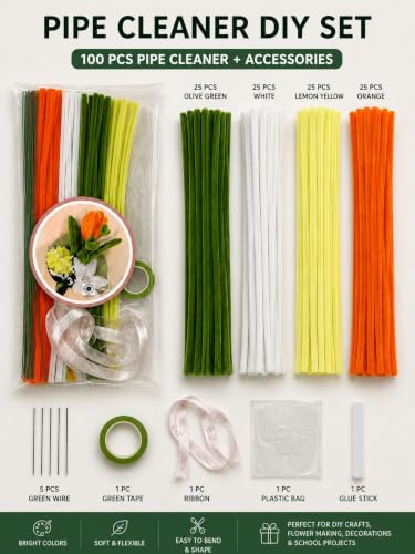 Image of TRAIS-100 PCS Pipe Cleaners, Chenille Stems for Crafts, Fuzzy Craft Pipe Cleaners, Soft Flexible Bendable Sticks for DIY Art Supplies, Kids Crafts, School Projects (1, OLIVE MIX)