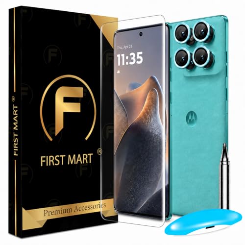 Image of FIRST MART UV Tempered Glass for Motorola Edge 60 Fusion With Blue Camera Ring Guard Combo | Crystal Clear Curved Screen Protector, Case-Friendly, Scratch Resistant | Pack of 1