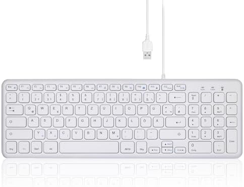 Perixx PERIBOARD-213W DE Kabelgebundene Kompakte USB Tastatur mit leisen Scherenstrukturtasten für Computer, Ziffernblock, Laptop und Tablet, Weiß, QWERTZ…
