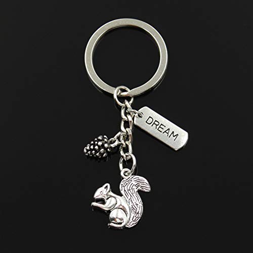 Preisvergleich Produktbild GMTEXTILES Mode 30Mm Schlüsselanhänger Schlüsselbund Schmuck Silber Eichhörnchen Liebe Essen Tannenzapfen Traum Anhänger
