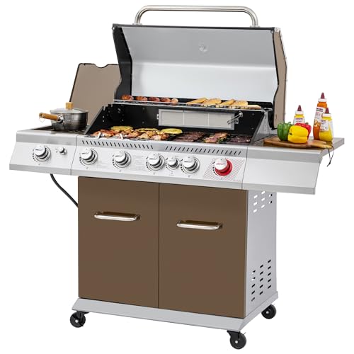 Royal Gourmet GA5403C 5-Burner Propane Gas Grill with Side Burner & Warming Rack, Outdoor BBQ Grill with 74,000 BTUs Output & 738 Sq. in. Cooking Area for Outdoor Barbecue, Coffee
