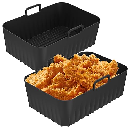 FALESOUL Air Fryer Silicone Liner 2 Pack, Non-Stick Air Fryer Basket Accessories for Ninja DZ201/ DZ401 8-10 QT, Reusable Liners Compatible for Ninja Foodi, Air Fryer Accessories (Black)