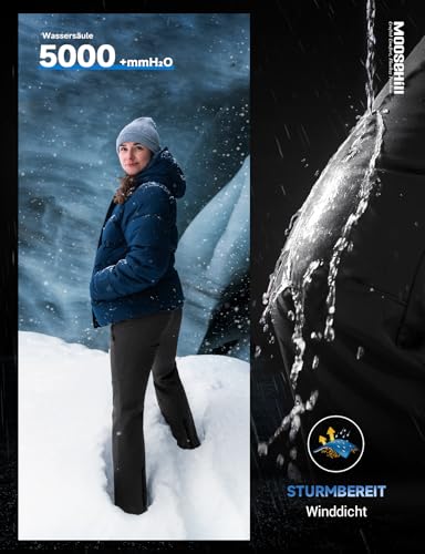 Moosehill Damen-Wanderhose-Thermohose-Wasserdicht-Skihose-Softshellhose Schneehose Gefüttert Winddicht Fleece Warm Falre Outdoor Snowboard Fahrrad Arbeit Trekking Winter Cargohose(Schwarz|38|76cm)