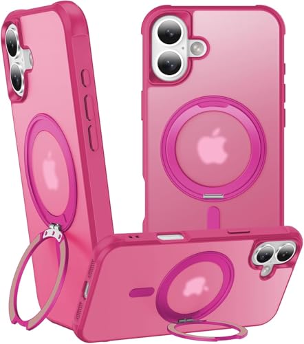 Protector iPhone 16 resistente a golpes con soporte magnético rosa anticaída de 360 grados