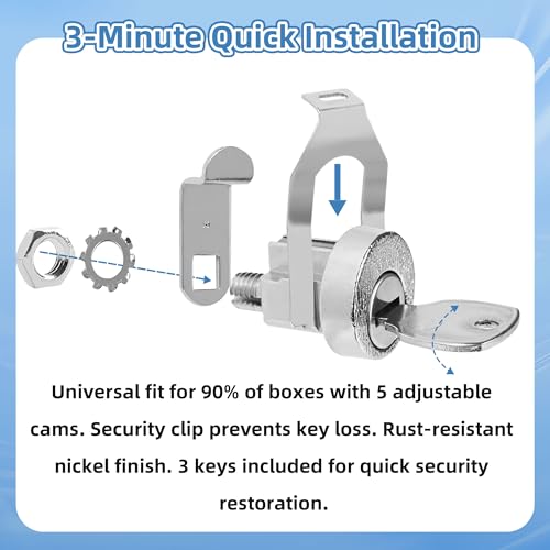 Image of NBPLUS 10 Pack Mailbox Lock for L-1172C, USPS Mail Box Latch Tool Box Lock, C9100 Letterbox Lock with 3 Keys and C7120 Cam Replacement Accessories, Nickel Finish