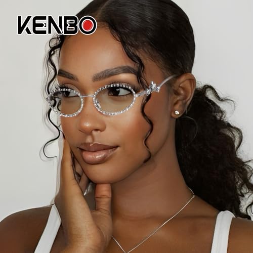 KENBO Petite Rhinestone Sunglasses for Women 90s Styles Bling Hippie Disco Trendy Sun Glasses Small Face4
