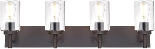 Lucidce Lámparas de baño de 4 luces de metal para montaje en pared, lámparas vintage para dormitorio, sobre ventana, bronce aceitado, luces de