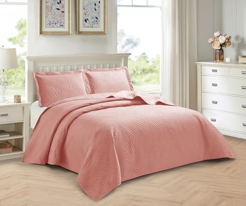 PRIME LINENS 2 Piece Quilted Bedspread Embossed Leaf Pattern Bedding Set Bed...