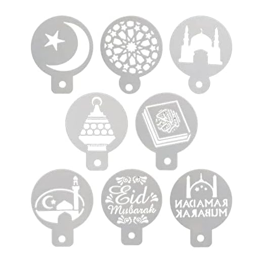 Eid Mubarak Bakstenciler, 8st Eid Mubarak Cookie Stencil Set Mubarak Ramadan Cookie Stencil Ram, Islamiska Stencils Cookie Stämpel för att måla Tårta Kaffe Latte Art Dekorverktyg