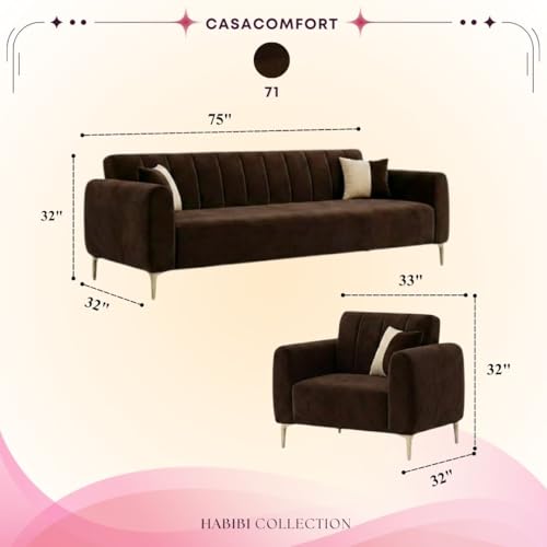 Image of Habibi Rich Velvet Suede 3+1+1 Seater Sofa Set | Spacious Soft Touch Comfort Seating | 5 Person Seating | Modern Living Room Sofa Set (Dark Brown)