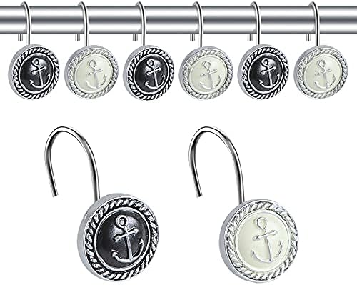Gracelife 12Pcs Nautical Anchor Shower Curtain Hooks Ocean Decor Sailor Sea Directions Antiqued Theme Shower Curtain Hooks Hangers Black & White Mixed image 5