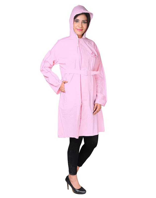 W+ Fancy Pink Girls Raincoat with Side Pocket, One-Piece Light Weight Raincoat (Medium)