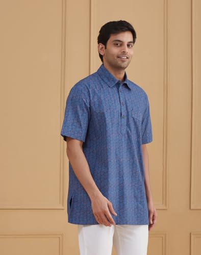 Image of Fabindia Fabnu Men Cotton Printed Mandarin Collar Full Sleeves Everyday Comfort Fit Kurta