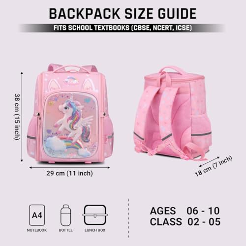 Image of Elios Mermaid School Backpack for Girls Age 6 to 10 | 6-Point Spinal Care Design | Smart Spine System | Water Resistant, Reflective Safety Strips, Lightweight Ergonomic Bag for Class 2 to 5