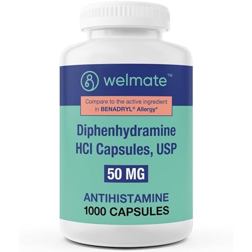 WELMATE Allergy Relief - Diphenhydramine 50 mg - 1000 Count Capsules - Antihistamine - Allergy & Cold Symptoms - Sneezing Runny Nose Itchy Eyes & Throat