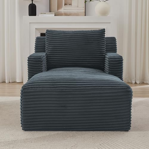 Image of KEIKI 65.4 inch Modern Chaise Lounge Sofa, Deep Seat Corduroy Upholstered Sleeper Chair for Living Room Office Apartment, No Assembly Single Lounger Couch for Gaming, Napping & Small Spaces