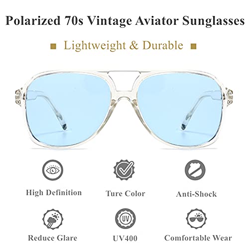 LASPOR Polarized Aviator Sunglasses for Women Men 70s Vintage Retro Glasses Large Frame Plastic Shades UV4003