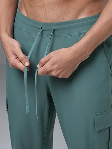 Image of TECHNOSPORT Men's Solid Slim Fit Sports Cargo Joggers DURACOOL+ Quick Dry Breathable Moisture Wicking Stretch Gym Track Pants Running Training Fitness Activewear
