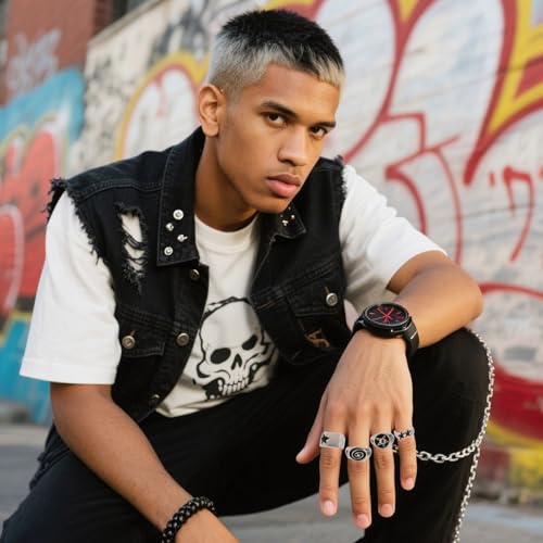Cosswe 4 Stück Ringe Herren,Einstellbar Daumenring Herren Rock Ring,Goth Punk Hip-Hop Sternenstil Freundschaftsringe Modeschmuck