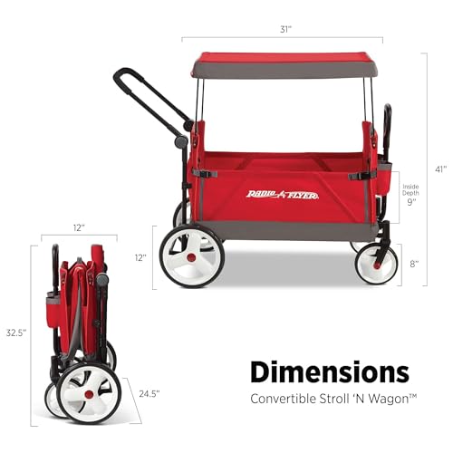 Radio Flyer Wagon for Kids, Baby Stroller, Outside Toys for Toddlers 1-3, Rolling Cart, Beach Cart with Wheels, Convertible Stroller Wagon for Kids Ages 1+ Years, Red