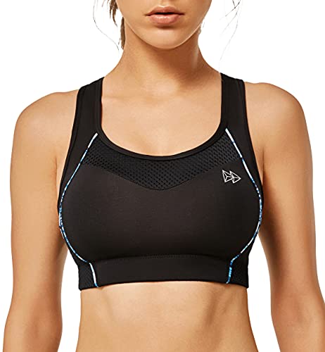 Yvette Sports Bras for Women High Impact Racerback Workout Sports Bra for Large Bust, 09A, S(DF) Black