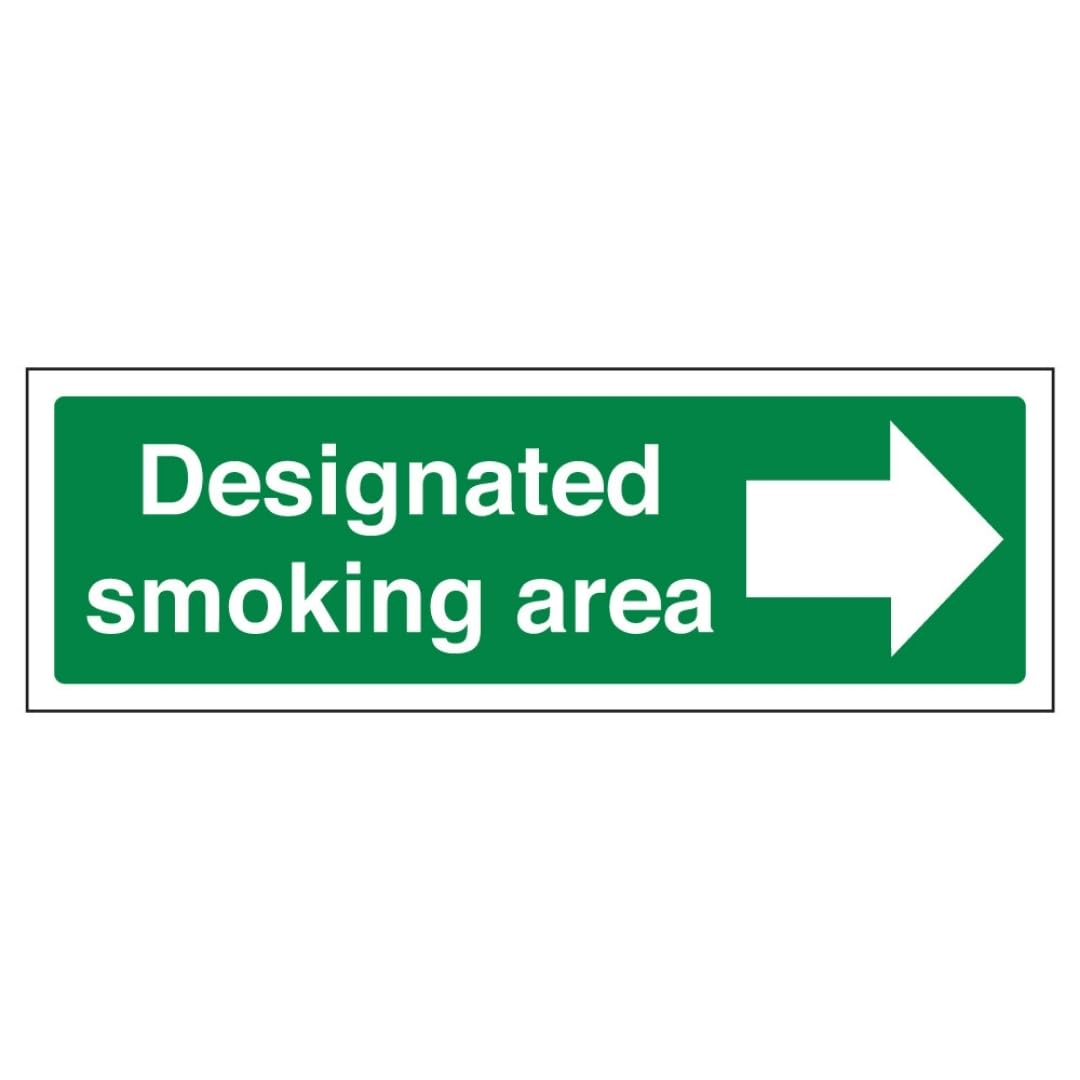 V Safety Designated Smoking Area Arrow Right - Landscape 300 x 100 mm - 2mm Super-Tough Rigid Plastic Safety Sign