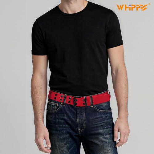 Image of WHIPPY Canvas Double Grommet Belt Unisex Casual Double Prong Belt for Men Women for Jeans Pants