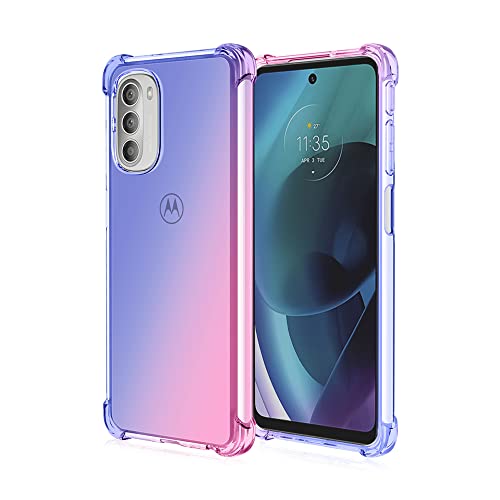 XITEN Housse pour Motorola Moto G51 5G Etui, Ultra Mince Soft TPU Transparent/Léger Dégradé Protection Coque, Bleu/Rose