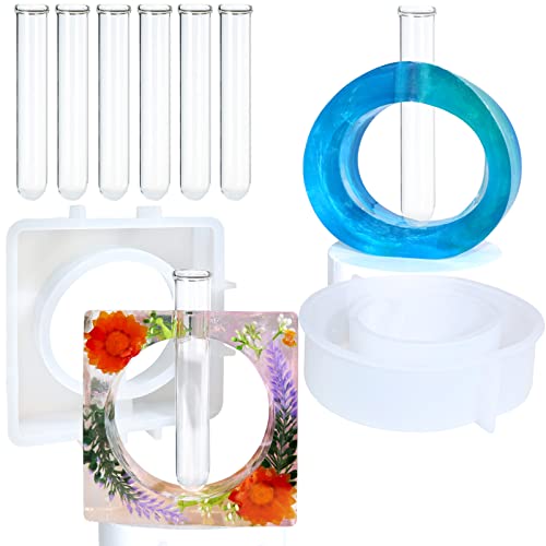 2 pièces moule de vase en résine, moule en résine pour station de propagation de plantes hydroponiques, moule de vase en silicone avec 6 tubes à essai pour la décorationde bureau à domicile Cover