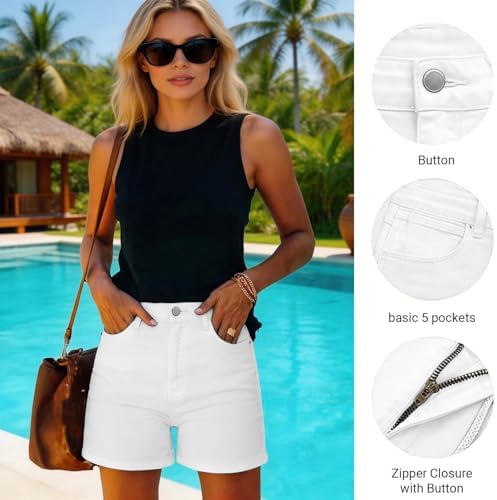 Jeans Shorts for Women Casual Wide Leg Short Pants Summer Straight High Waist Button Denim Shorts with Pockets White Medium — view 4