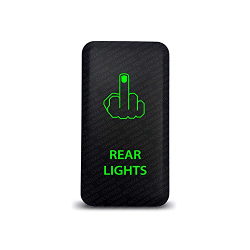 CH4X4 Push Switch for Toyota Tacoma, FJ Cruiser, Land Cruiser, Fortuner, Hilux, 4Runner, Prado 12V 3Amp - Rear Lights Symbol - Green LED