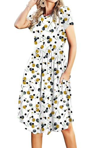 Image of Simier Fariry Womens Summer Modest Work Casual Midi Knee Dress Pocket Short Sleeve Teacher Outfits Spring Travel Clothes