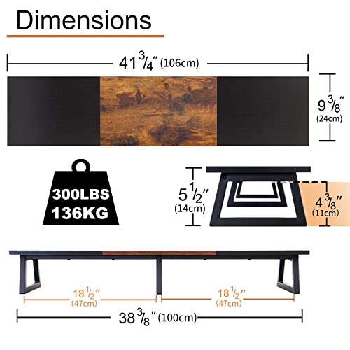 Teamix 42 Inch Large Dual Monitor Riser, Extra Long Monitor Stand Riser Wide Tv Stand Riser Monitor Stand For 2 Monitors Wood & Steel Desktop Riser Desk Organization Home Office (Black+Brown, 42 Inch) #TOP3