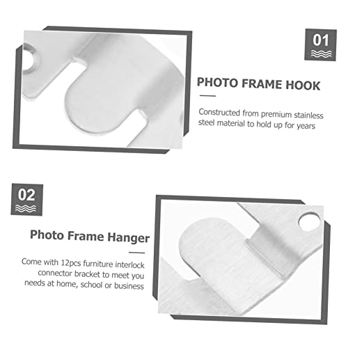 Image of GLEAVI 12pcs Stainless Steel Photo Frame Hooks Screws Interlocking Clips Heavy Duty Wall Mount Hardware for Secure Hanging of Frames and Mirrors