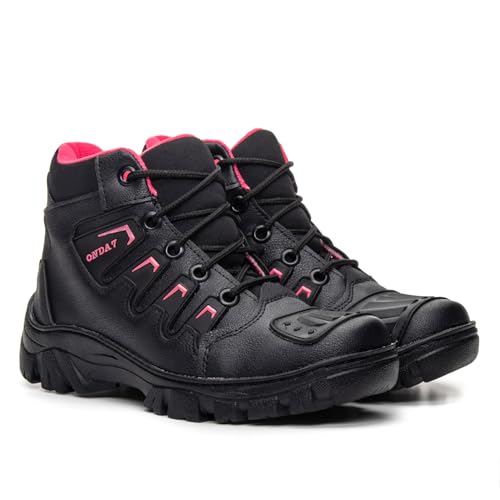 Bota feminina Coturno adventure confortavel macio e resistente (preto/rosa, BR, Adulto, Numérico, 39