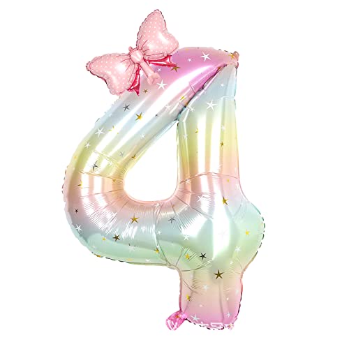 Image of Happy birthday Big Number Balloons Foil Birthday Balloon Number Balloons Happy Birthday Party Decorations Kids and Wedding Party Supplies (Pink 4)