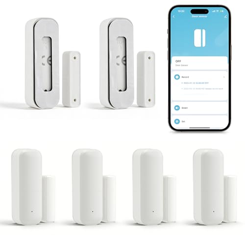 Set da 4 Sensori di Contatto per Porte e Finestre Wi-Fi per Smart Home e Sistemi di Sicurezza Wireless, Compatibili con Termostati Intelligenti per Radiatori, Alexa e Google Home