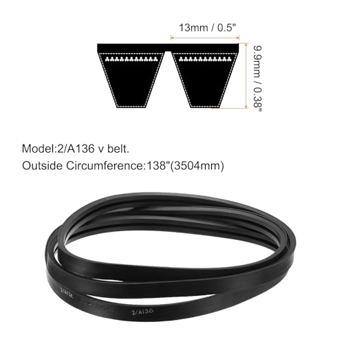 Image of uxcell 2 /A136 or 2 /4L1380 Banded V-Belt Classic Wrapped Rubber, 2 Banded /2 Ribs, A Profile, 136 inch(3454mm) Inside Circumference