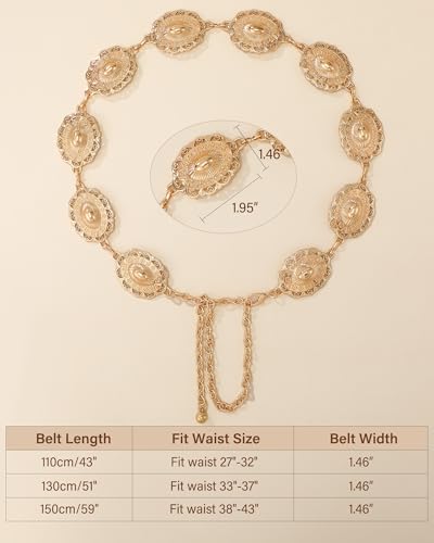 Image of LEACOOLKEY Western Concho Belt for Women Cowgirl Boho Waist Chain Belt for Dresses Jeans Pants